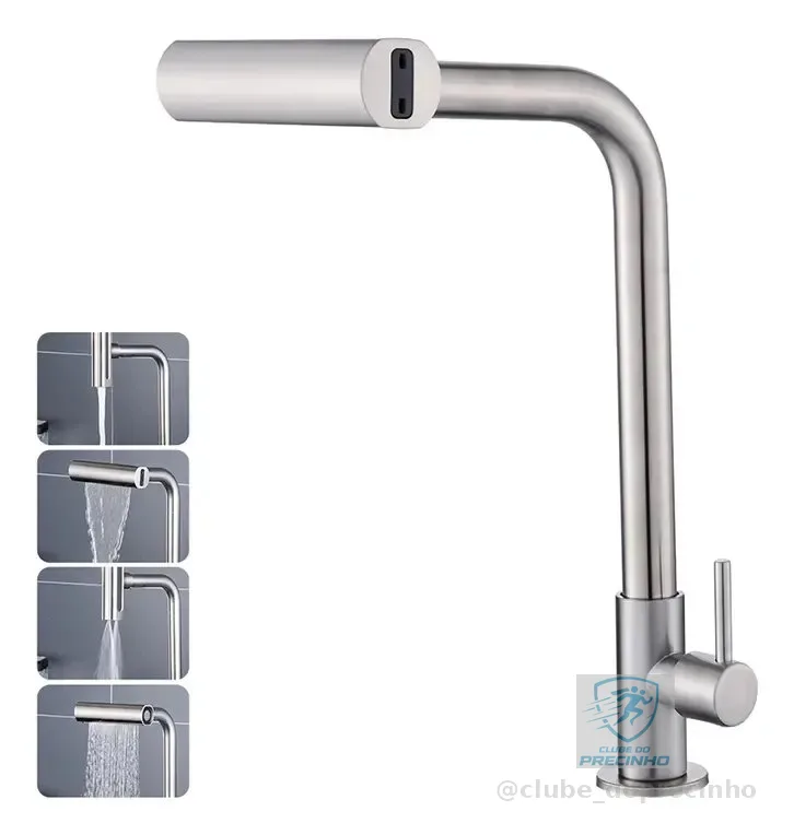 Torneira Cozinha Bancada Inox 304 Água Fria Bica Alta Gourmet 4 Modos De Água Estilo Cascata Torneira Pia Cozinha Moderna, Torneira Flexivel, Torneira De Cozinha Premium Para Cuba