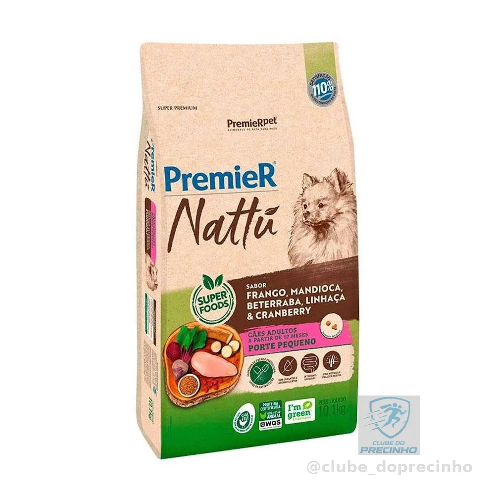 Ração Premier Nattu Cães Adultos Porte Pequeno Mandioca 10,1Kg