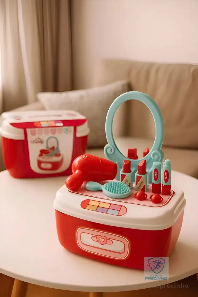 Kit Infantil De Maquiagem Penteadeira Com Maleta Acessórios Rosa