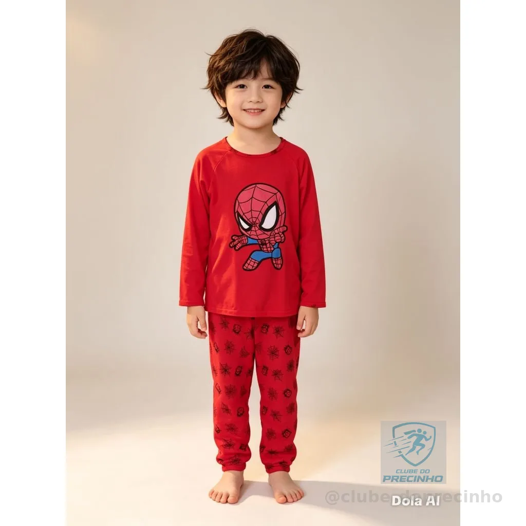 Pijama Infantil Manga Longa Personagem Inverno Quentinho Confortável