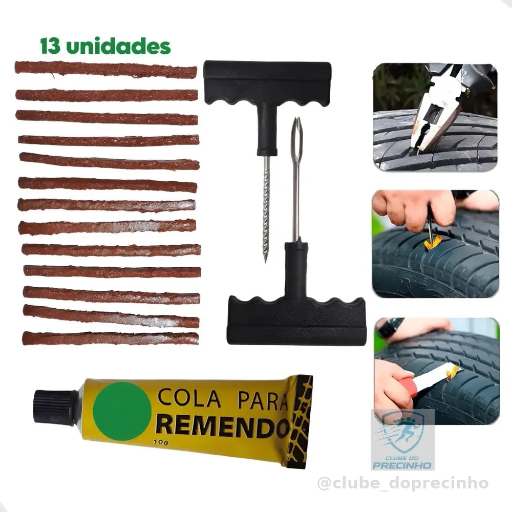 Kit Reparo Pneu Furo Remendo Carro Moto + Refil Macarrão