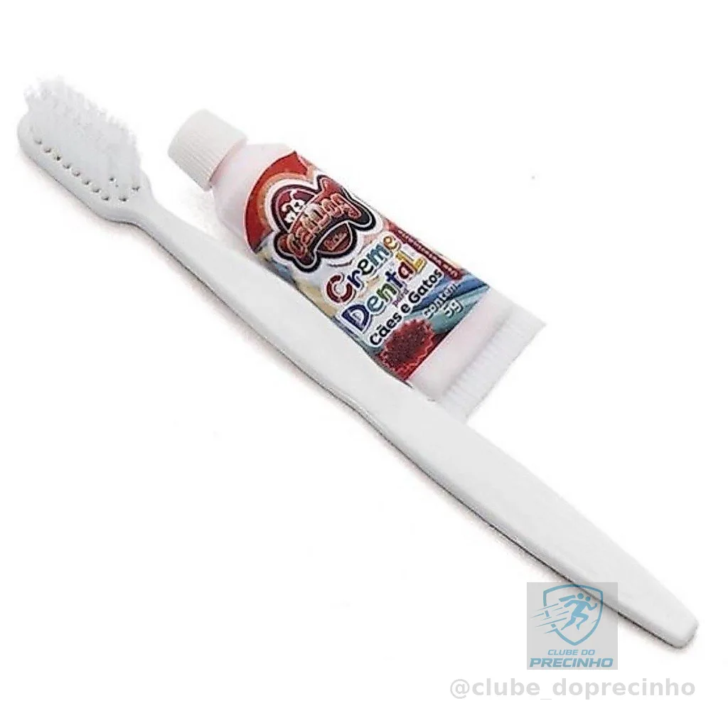 Kit Escova Para Pets Escova Dental + Creme Dental Morango CatDog