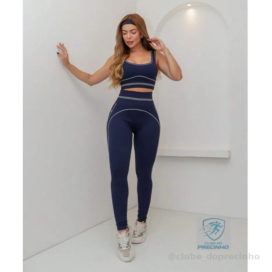 Conjunto Fitness Feminino Canelado Premium com Bojo Legging Cintura Alta Academia 3RD SD1862