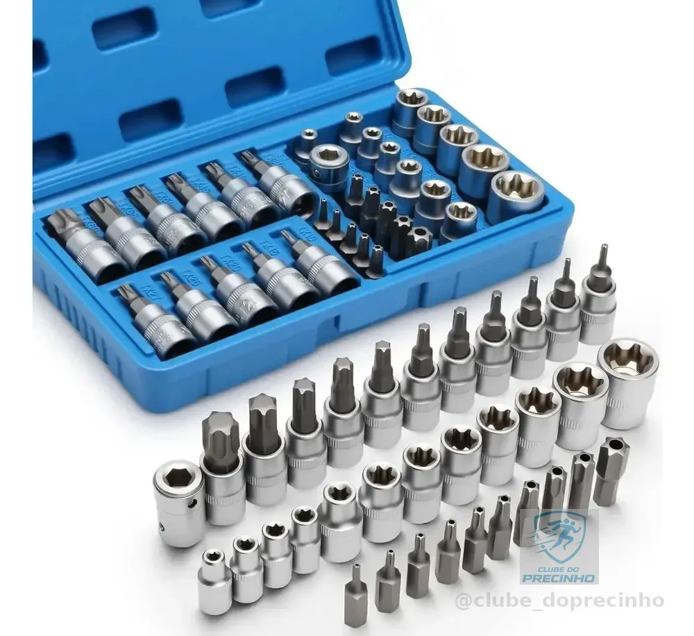 Kit Jogo Soquetes Torx 34 Peças Macho Femea 1/4 E 3/8 Aço