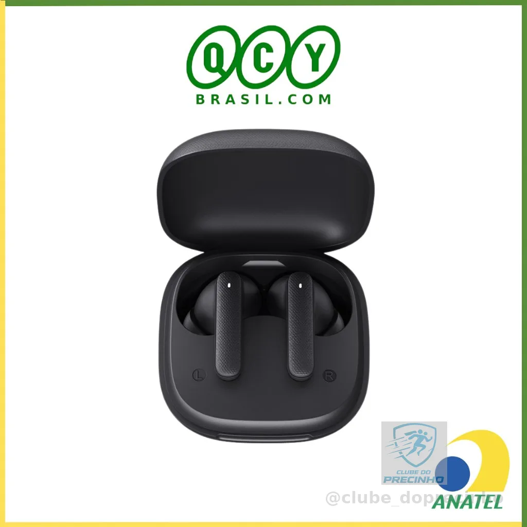 Fone de Ouvido QCY Buds T43 Sem Fio Bluetooth 5.3 Modo Baixa Latência, Certificado IPX4, até 35 Horas de Bateria