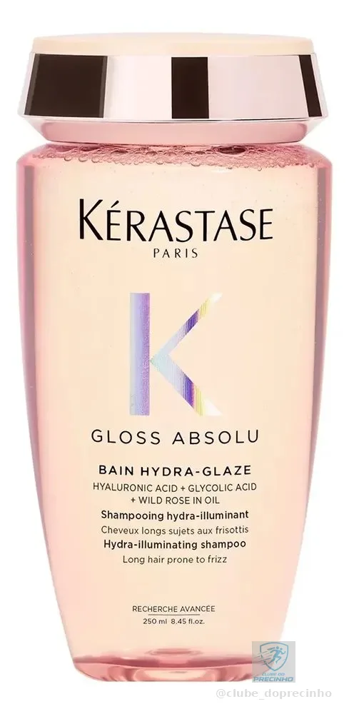 Kérastase, Bain Shampoo, Gloss Absolu, Hydra Glaze, Ação Anti-frizz com Ácido Hialurônico, Ácido Glicólico e Óleo De Rosa Silvestre, Potencializa o Brilho 250ml