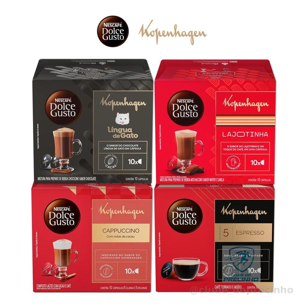 Kit Dolce Gusto + KOPENHAGEN - 40 cápsulas - Língua de Gato, Lajotinha, Cappuccino e Espresso