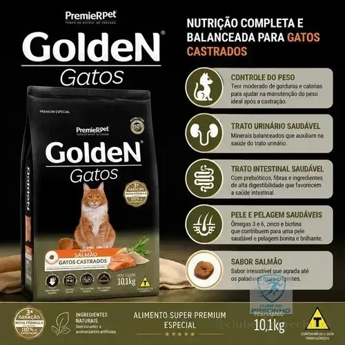 Golden Premium Especial Golden Gatos Adultos Castrados Salmão Seca 10kg