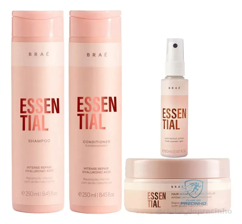 Kit Braé Essential Shampoo + Condicionador + Máscara + Fluido