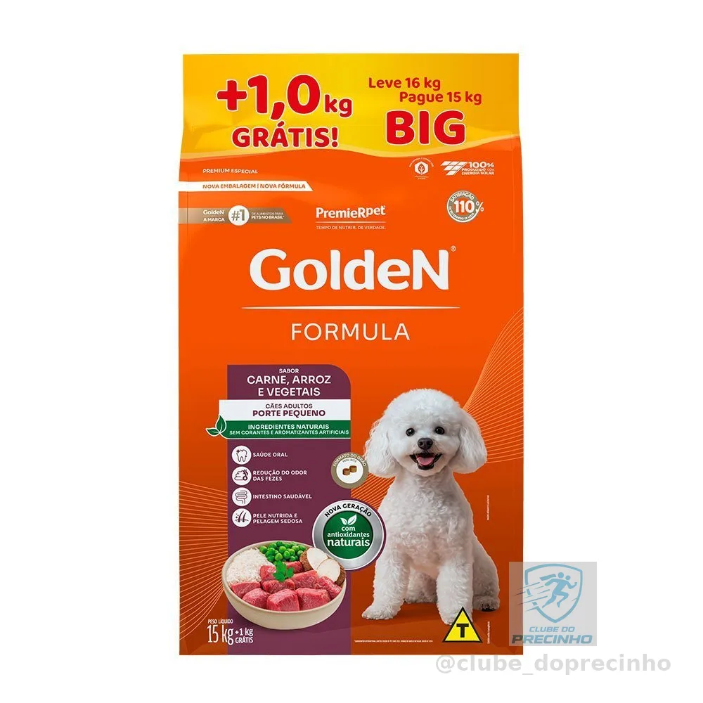 Ração Golden Fórmula Mini Bits Cães Adultos Raças Pequenas Carne e Arroz Leve 16kg e Pague 15kg