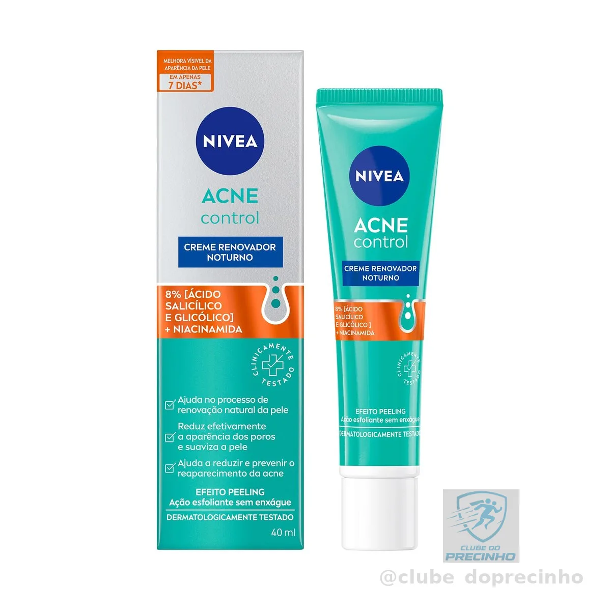 NIVEA Creme Renovador Noturno Acne Control 40ml - Efeito peeling, ajuda no processo de renovação natural da pele com ação esfoliante