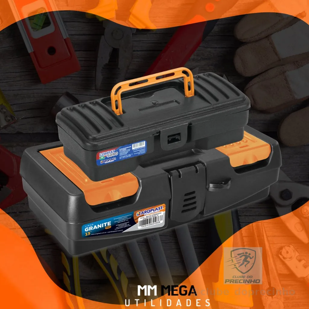 Kit 2 Maletas de Ferramentas Caixa Plástica Média Resistente