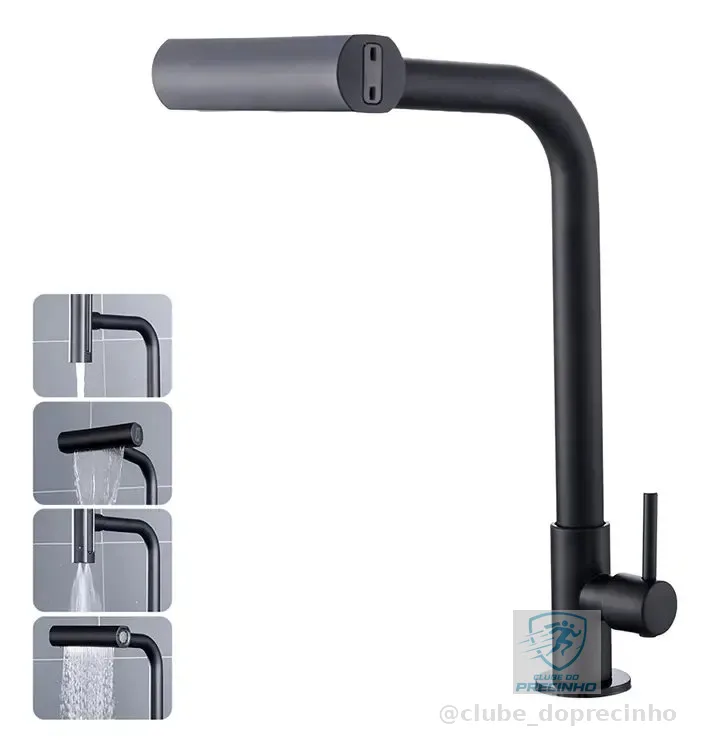 Torneira Cozinha Bancada Inox 304 Água Fria Bica Alta Gourmet 4 Modos De Água Estilo Cascata Torneira Pia Cozinha Moderna, Torneira Flexivel, Torneira De Cozinha Cor Preto Premium Para Cuba Gourmet