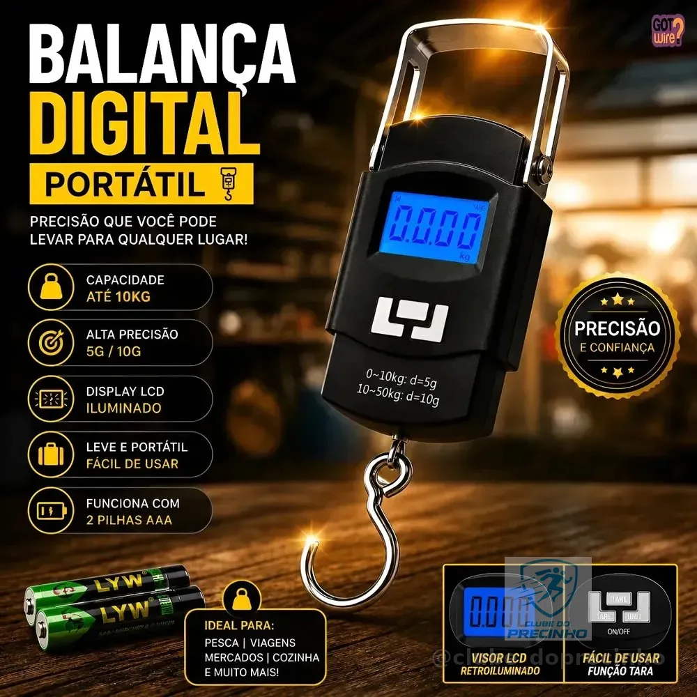 Balança Mala Digital Portátil De Mão Bagagem Gancho De Pesagem GotWire Até 50kg Preto