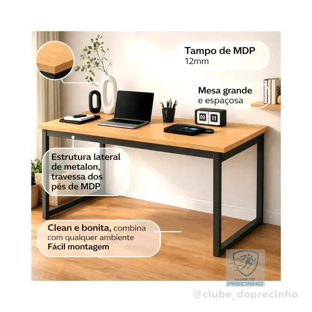 Mesa Escritório Industrial 150x60 Estrutura Ferro Reforçado Home Office