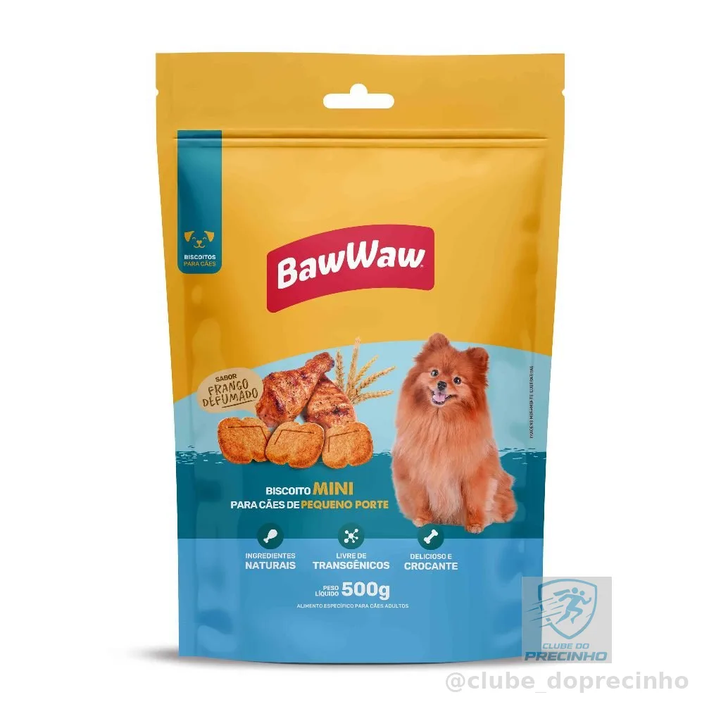 Baw Waw kit petisco snack biscoito sabor frango defumado p/ cães adultos mini e pequeno porte 500g