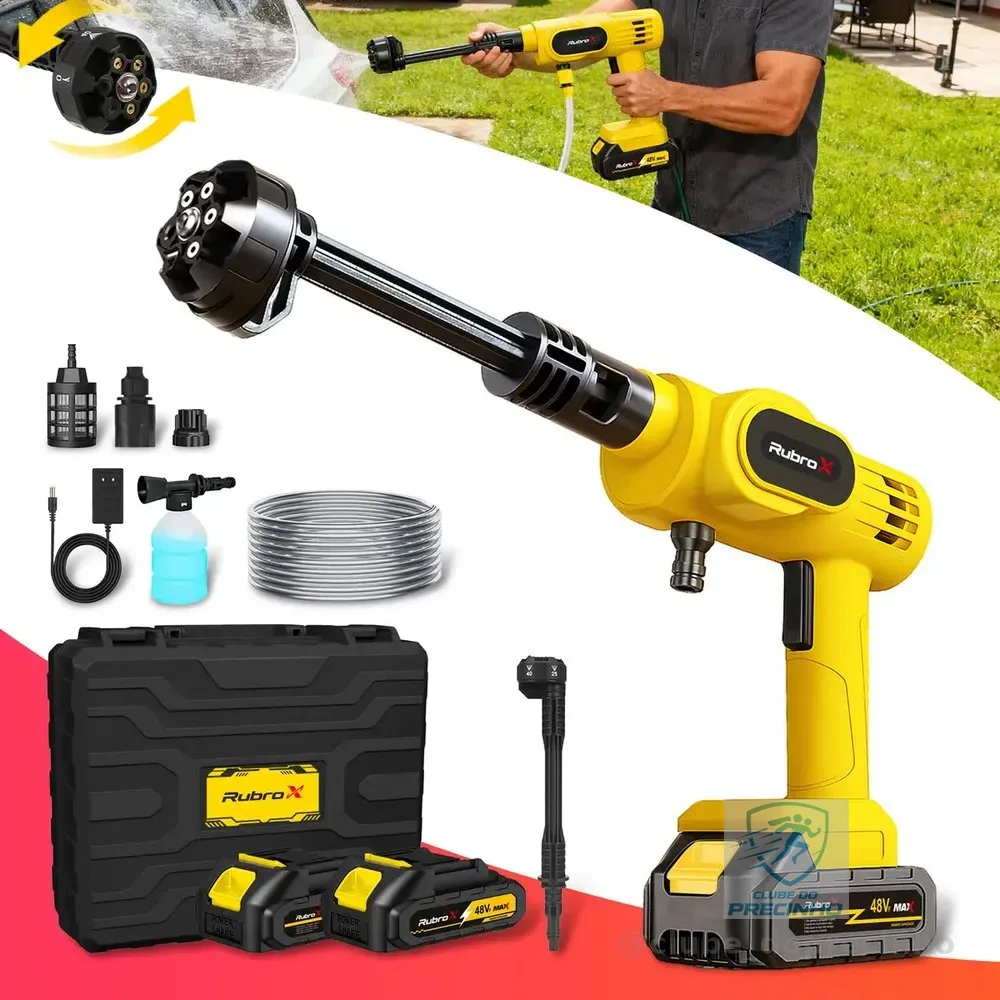 Rubrox Lava Jato Portátil 6 Em 1 Bivolt Carro/jardim/casa Cor Amarelo Frequência 50 Hz/60 Hz