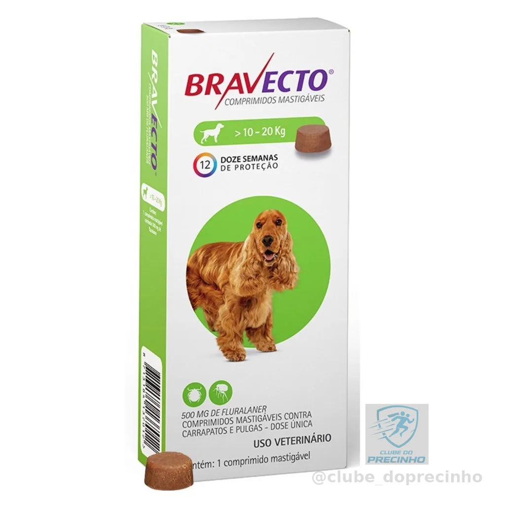 Bravecto Cães De 10 A 20kg 500mg antipulgas e carrapatos