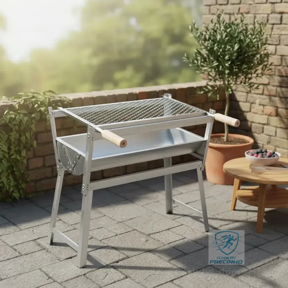 Churrasqueira 55x27 Galvanizado Portátil Camping Casa Pés Galvanizado