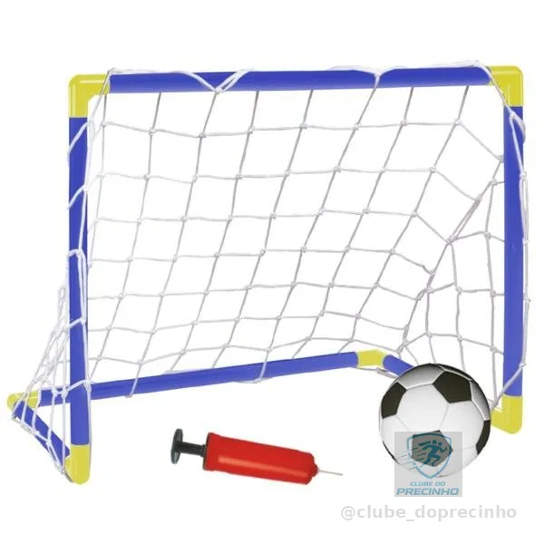 Kit Mini Trave de Futebol Infantil Golzinho Gol com Bola e Bomba Brinquedo Jogo Chute a Gol