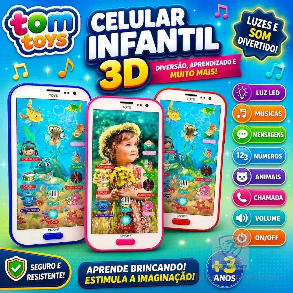 Brinquedo Celular Infantil Musical Sons Com imagem 3D Smartphone Para Criança Infantil Interativo Touch 3D