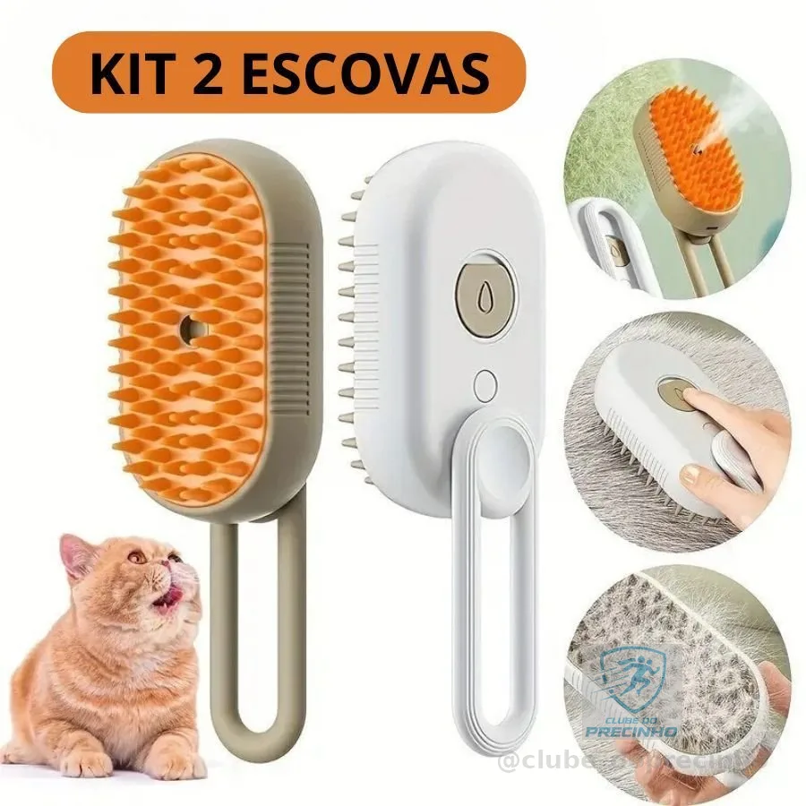 Kit 2 Escovas 3 Em 1 a Vapor para Remoção de Pelos Para Cães e Gatos