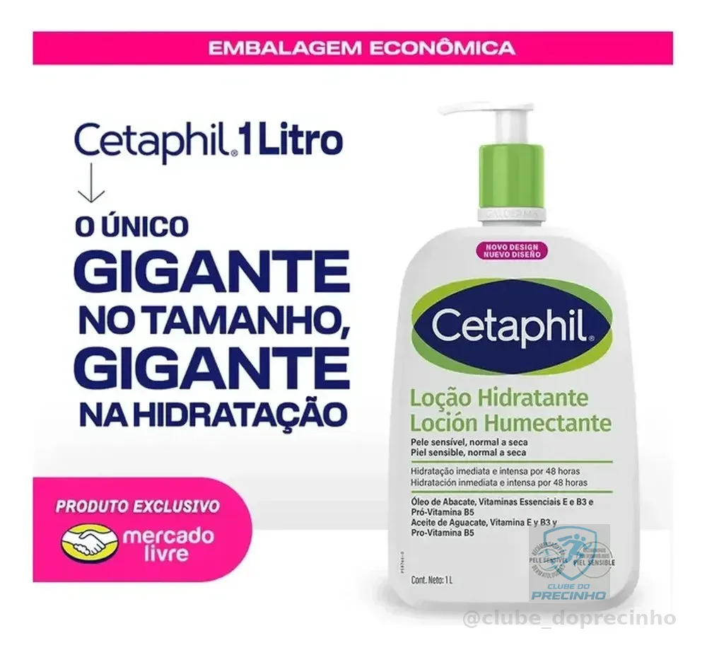 Cetaphil Loção Hidratante Corporal e Facial para Pele Sensível, Normal a Seca 1L - Hidratação 48h