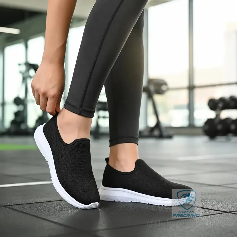 Tênis Feminino Meia S/ Cadarço Slip On Fácil Calçar Academia Preto 37,0 Br