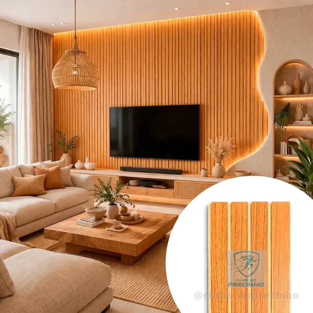 Kit 30 Placas 3d Decorativa Ripada Mdf Autocolante Cabeceira Freijo