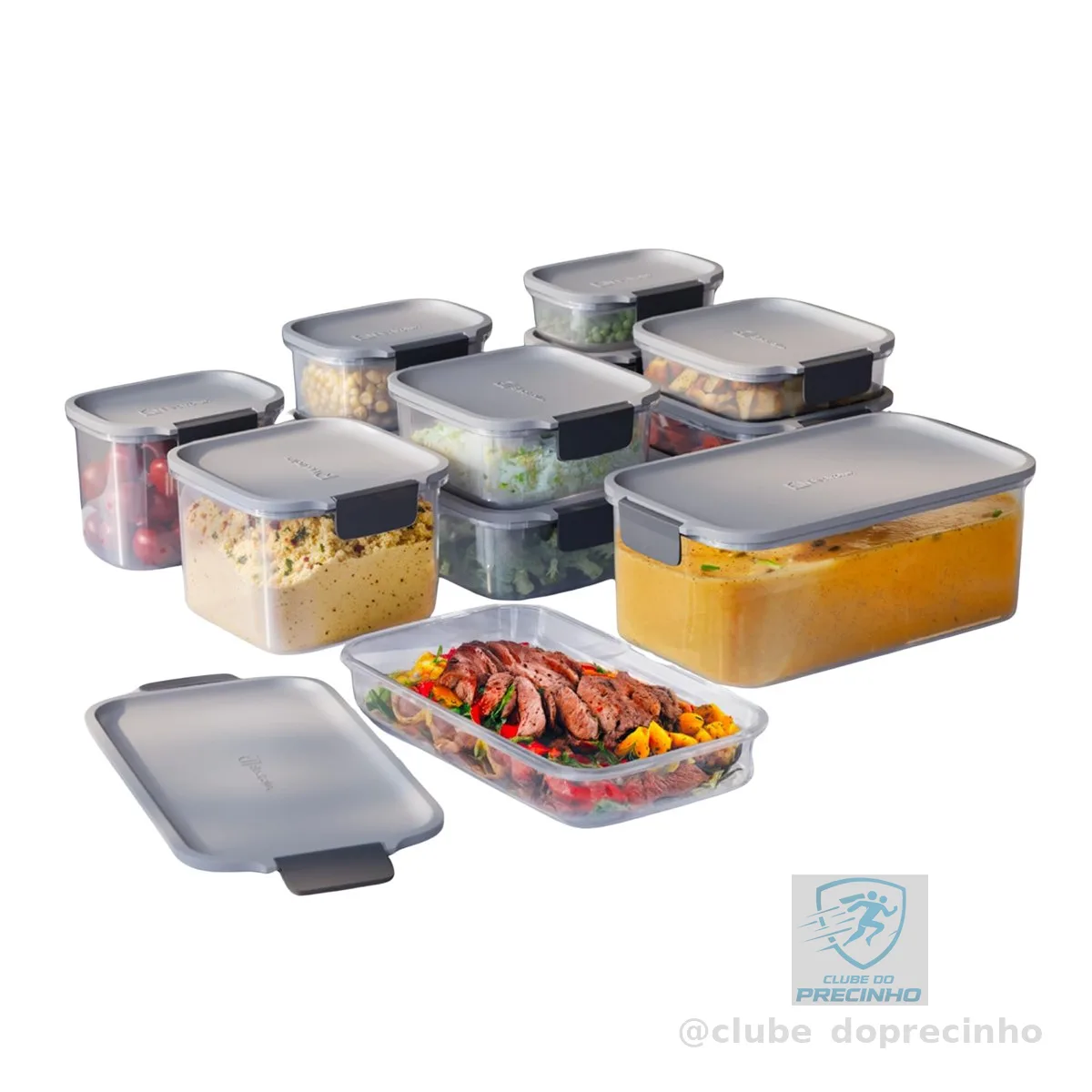 Electrolux Kit 14 Potes Herméticos de Plástico Cinza, 12,4L, Safelock