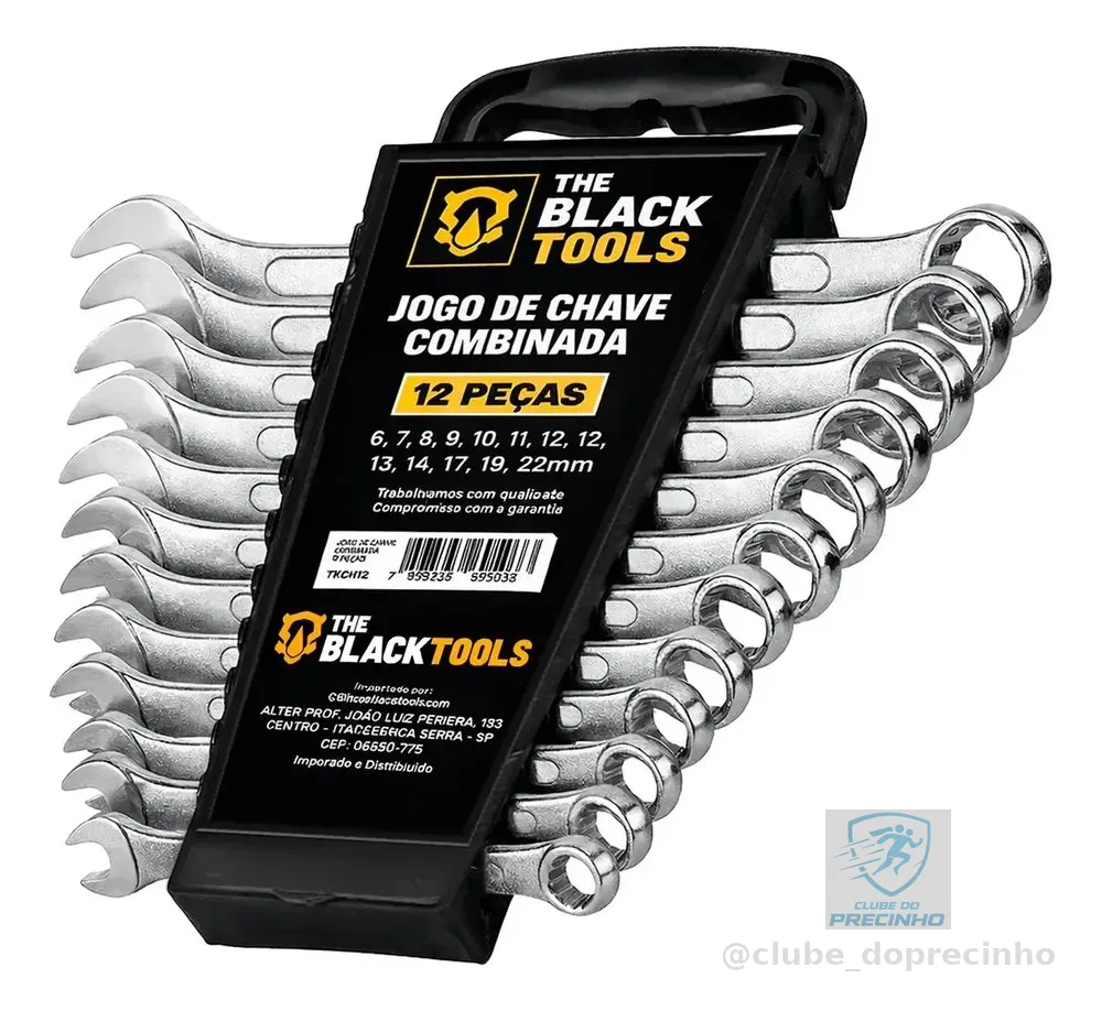 Jogo De Chave Boca E Estrela Combinada 12 Pçs Aço 6-22 Mm Cromada Profissional Tkch12 The Black Tools