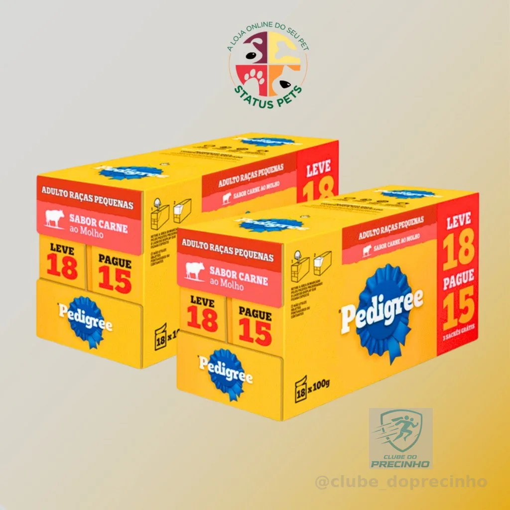 02 CAIXAS LEVE 18 PAGUE 15 Ração Úmida Pedigree Sache ao Molho para Cães Adultos 100g (36 UND)