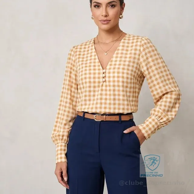 Camisa Xadrez Feminina Blusa Manga Longa Plussize São João