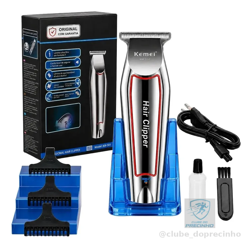 Maquina Acabamento Cortar Cabelo Barba E Pelos Kemei 032 Prateado 127/220v