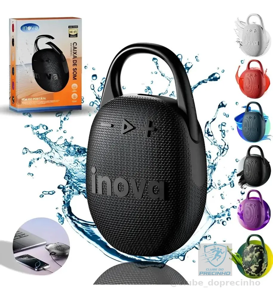 Caixa De Som Bluetooth 5.4 Portátil Potente Ip67 Com Gancho Preto 127/220v