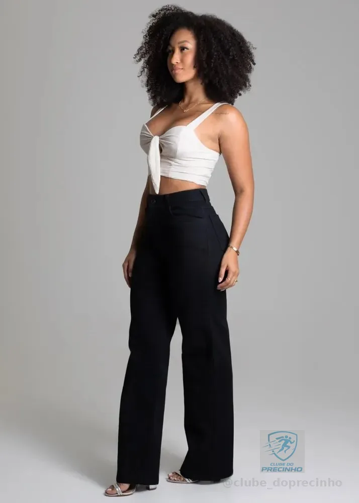Calça Sarja Sawary Feminina Wide Leg_277557 Preto Liso 46