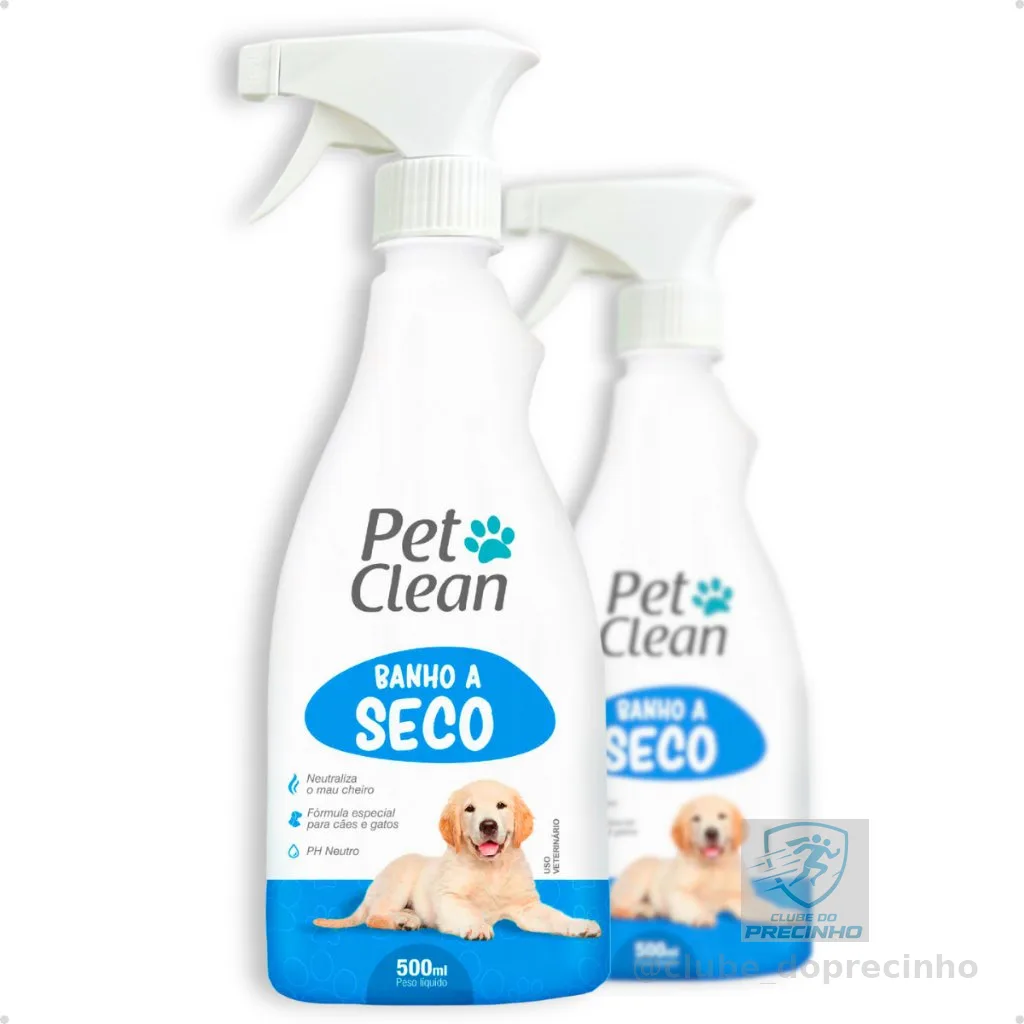 Kit 2 Banho a Seco Spray Sem Enxágue para Cachorro e Gato Pet Clean - 500ml
