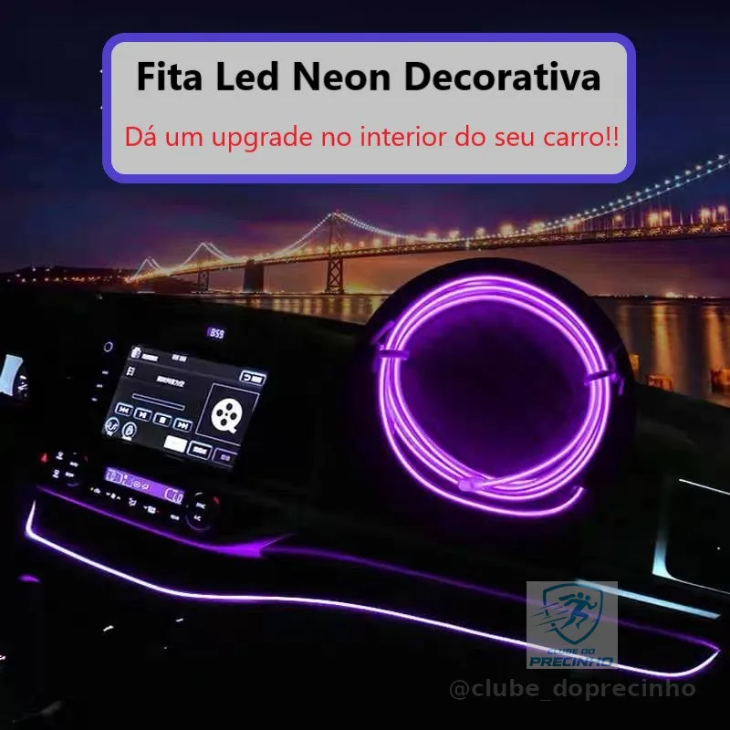 Fita de Led Neon Painel Interior Carro Decoração Automotiva Tunning 12V 3 / 5 metros Top Luxo