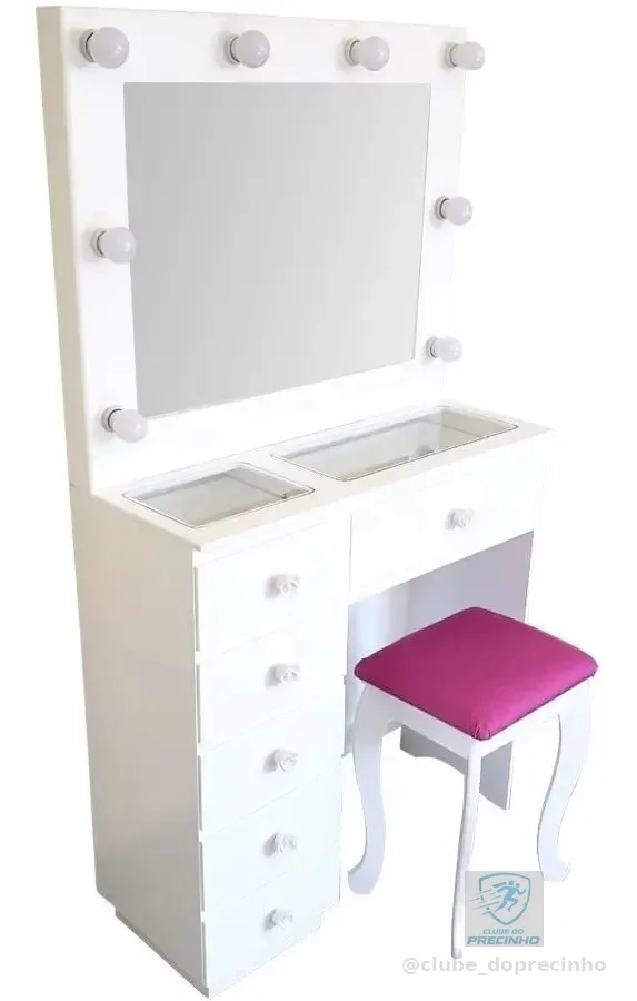Penteadeira Camarim Luxo Make Up 80cm + Lâmpadas Branco