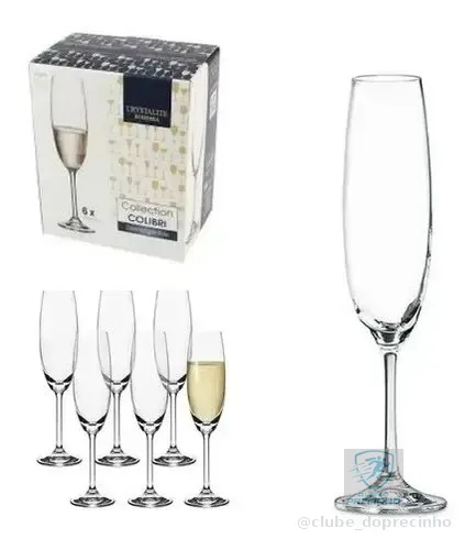 Jogo 6 Taças De Champagne Bohemia Cristal Titanium 220ml