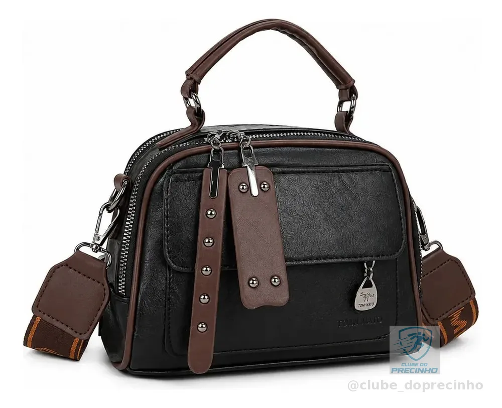 Bolsa Preta Feminina Transversal Tiracolo Ombro Casual Leve Preto Lisa Níquel