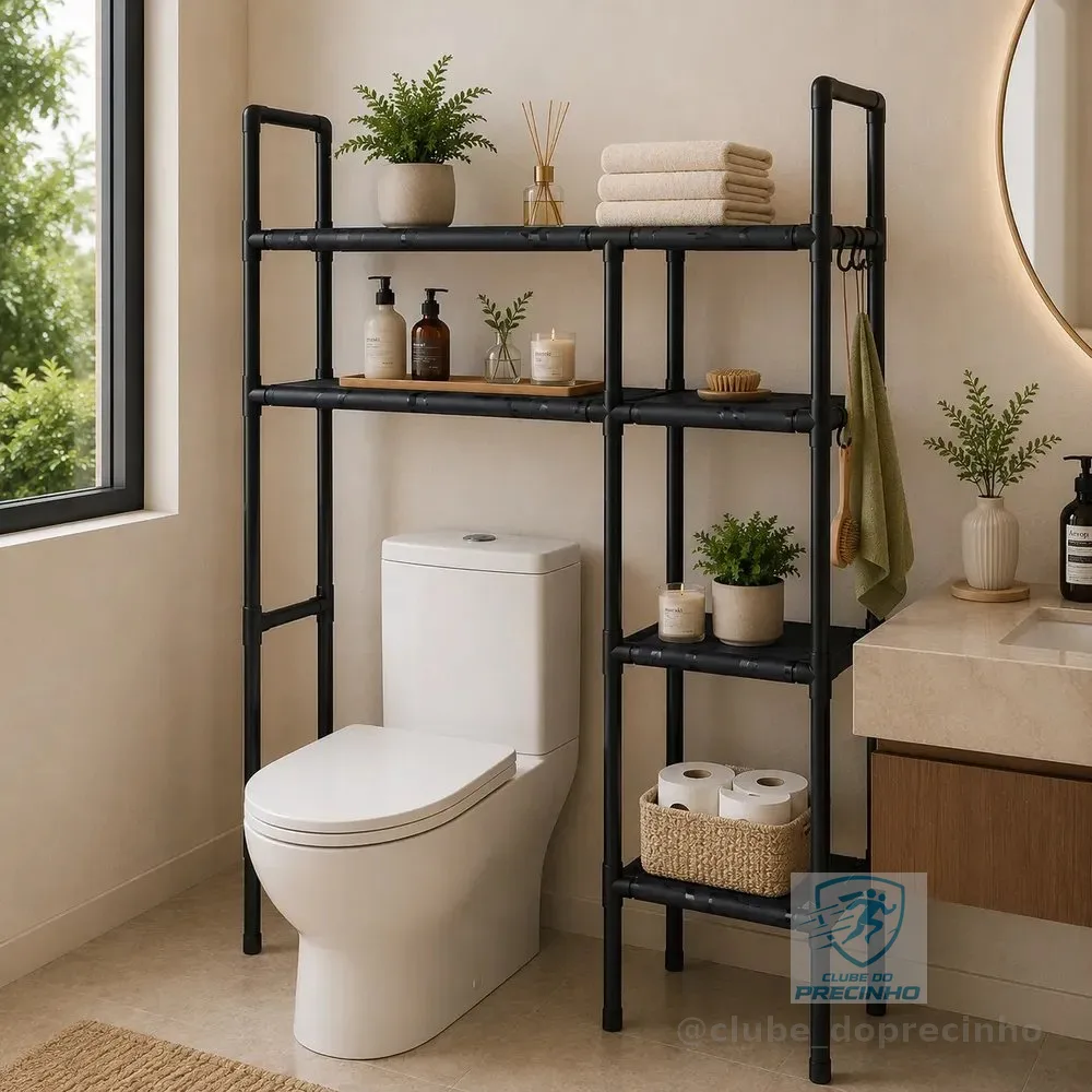 Estante Multiuso Vertical Prateleiras Banheiro 4 Andares Preto