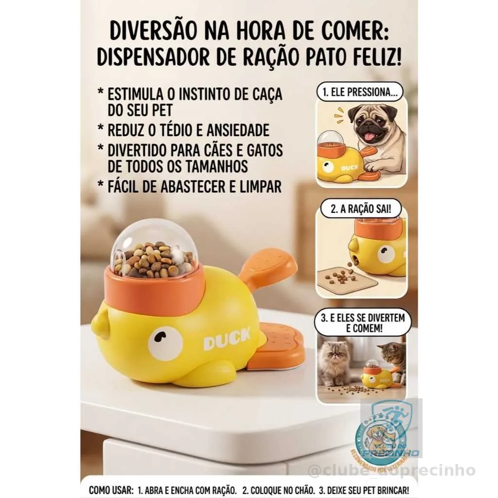 Brinquedo Interativo Comedouro Dispensador De Ração Pato Pet Cães E Gatos Alimentador Lento Anti Ansiedade e Tédio.
