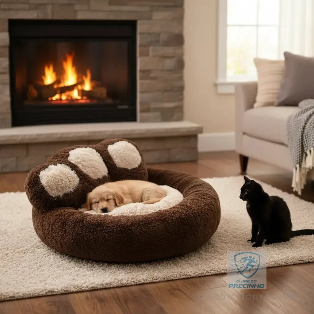 Cama Pet Donut Nuvem de Pelúcia Formato Pata Redonda para Cachorros e Gatos com Fundo Antiderrapante