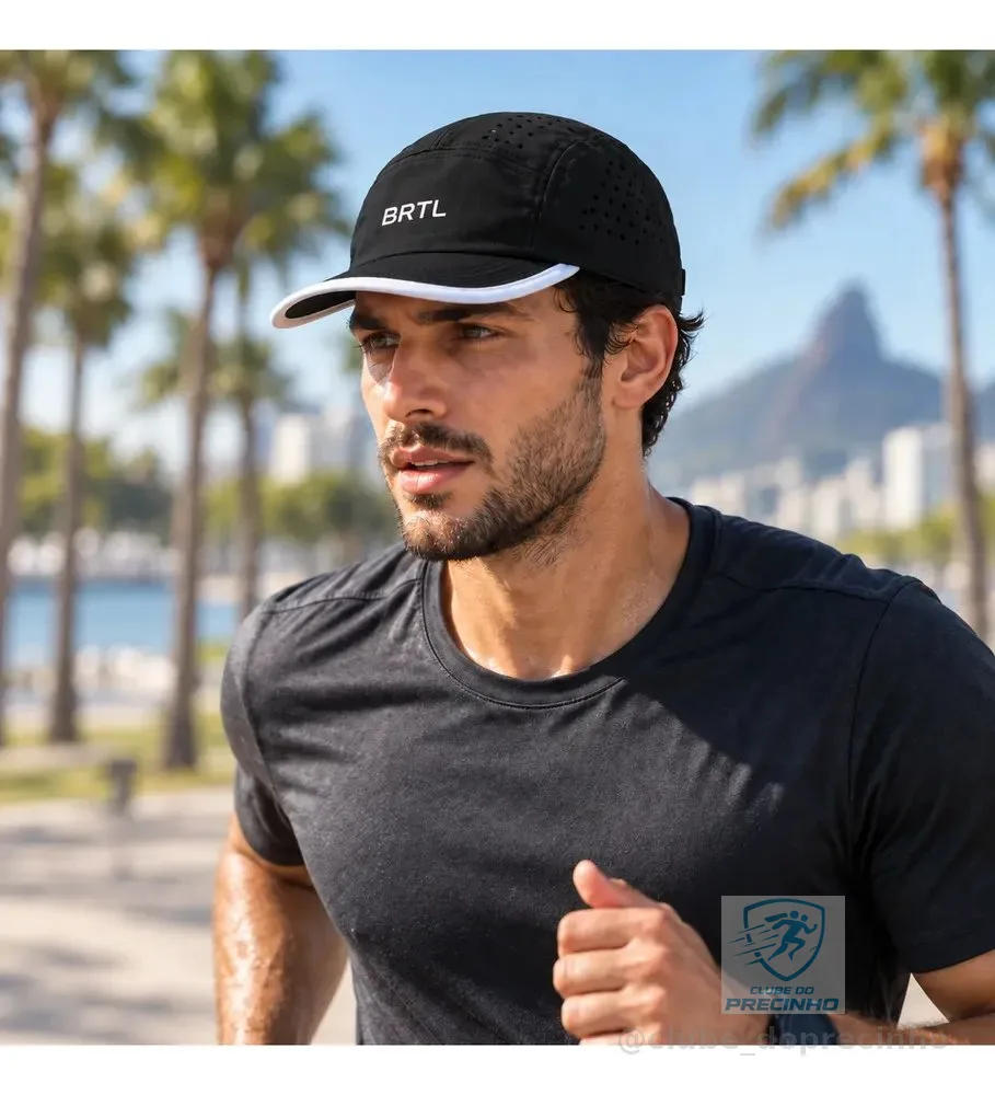 Boné Corrida Aba Flexível Leve Impermeável Proteção Solar Uv Preto Único Adulto