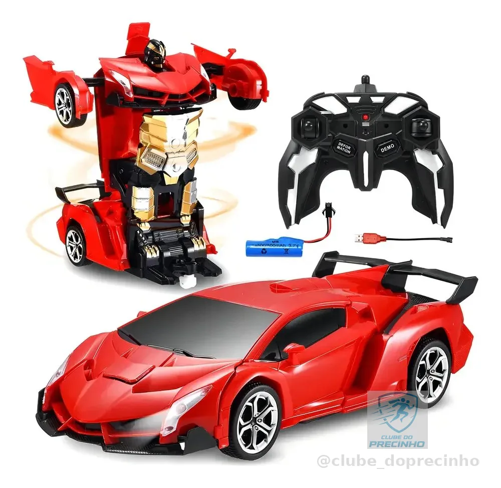Carrinho Robô Transformer De Controle Remoto Com Controle Remoto Recarregável 2,4 Ghz 4WD 1:18 Deformação Com Um Botão Rotação De 360 Graus Vermelho