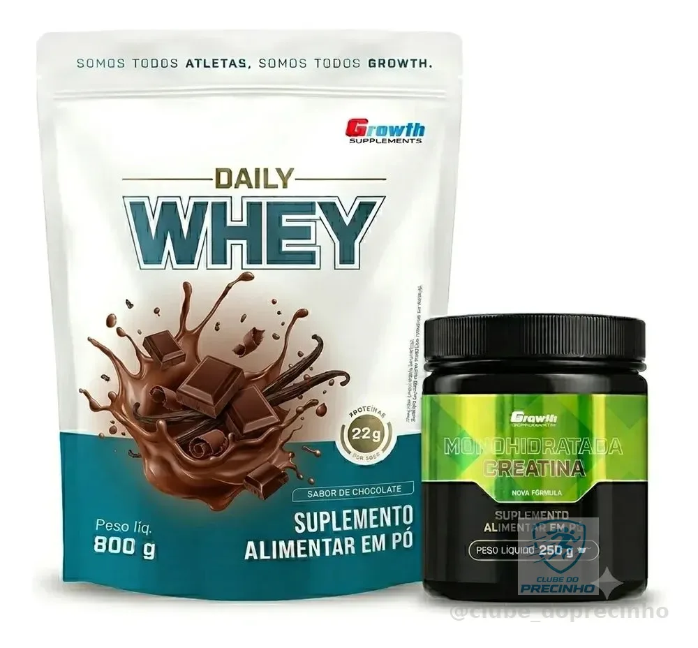 Kit Growth: Daily Whey Protein Chocolate 800g + Creatina Monohidratada 250g