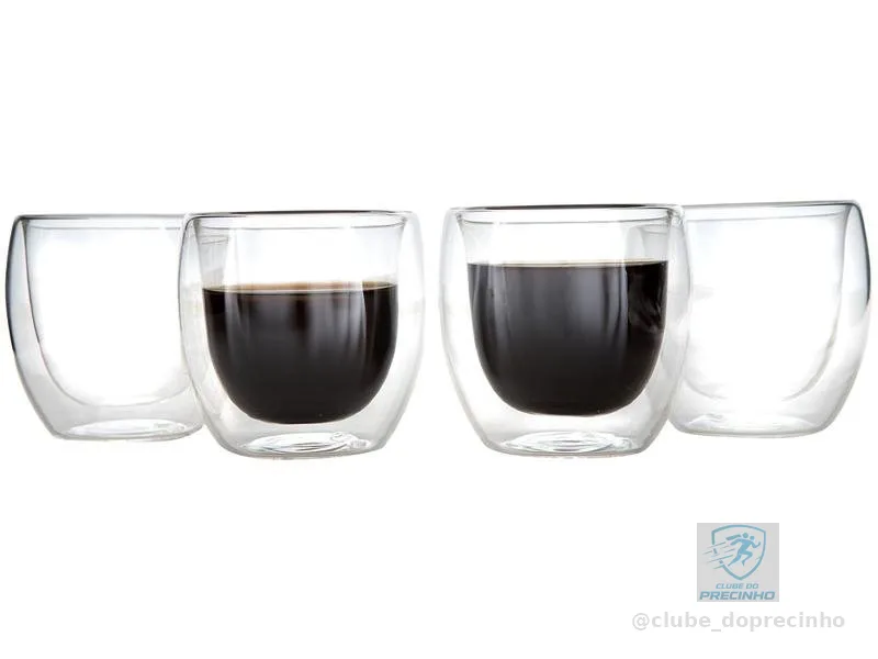 Jogo de Copos de Vidro de Café Parede Dupla 80ml 4 Peças Haus Concept Inspire