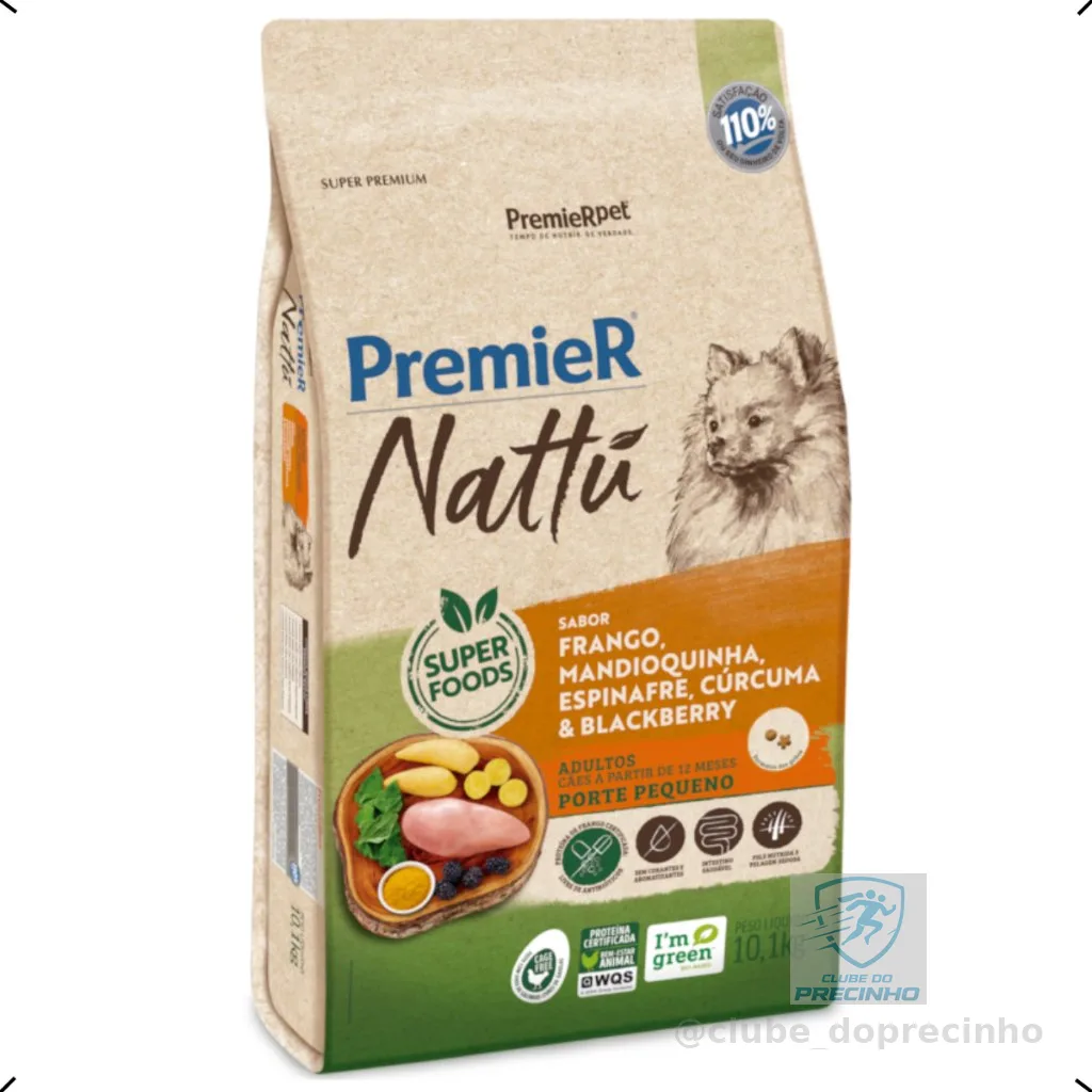 RAÇÃO PREMIER NATTU ADULTO RAÇA PEQUENA MANDIOQUINHA 10KG