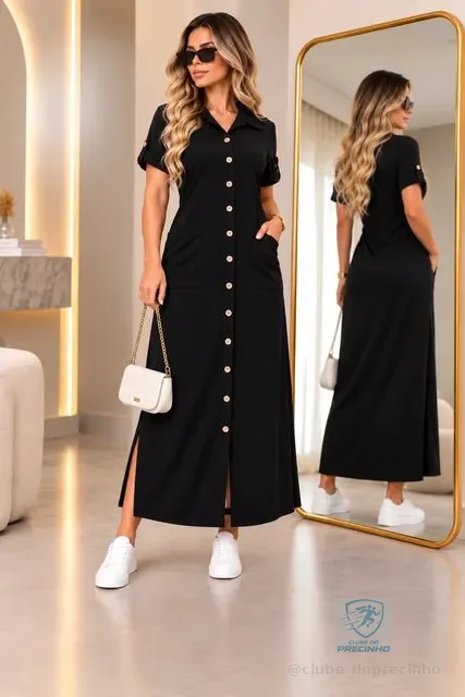Vestido Longo Básico Casual Liso Amamentação Pós Operatório